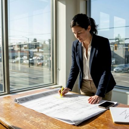 Engineer reviews lightning protection plans