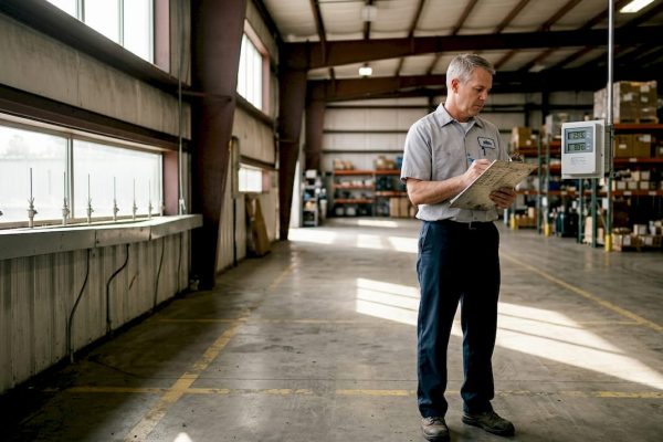 Facility manager checks sensor for lightning risk
