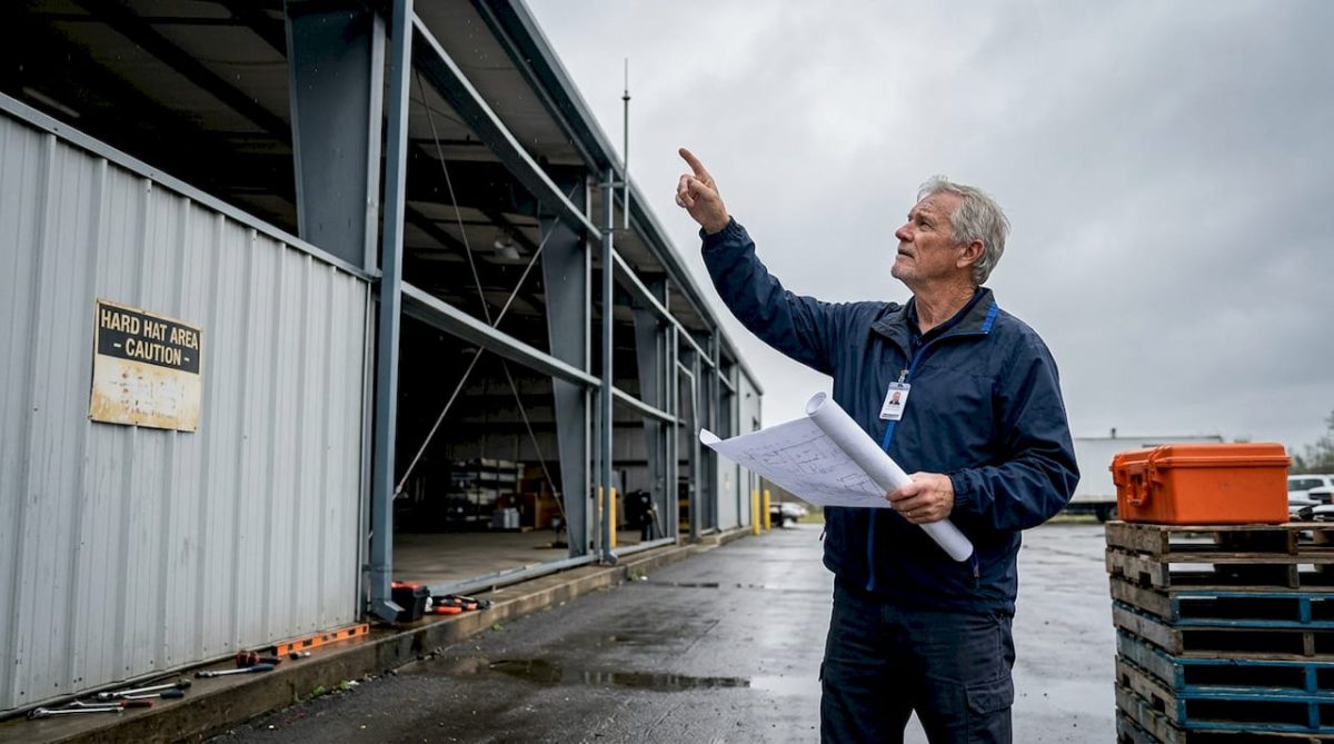 Contractor surveys lightning protection on industrial site