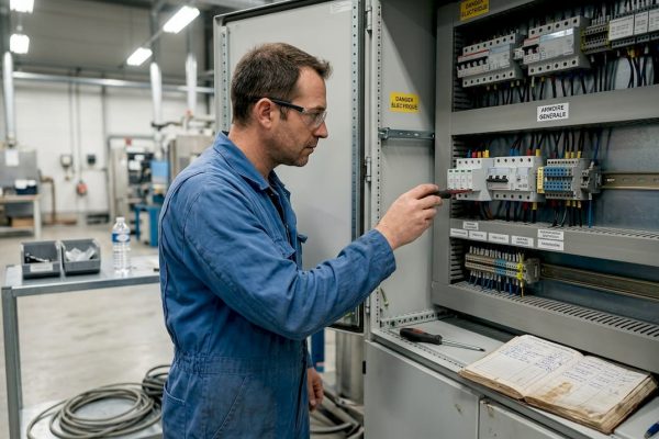 Un technicien procède à l’inspection d’un parafoudre industriel.