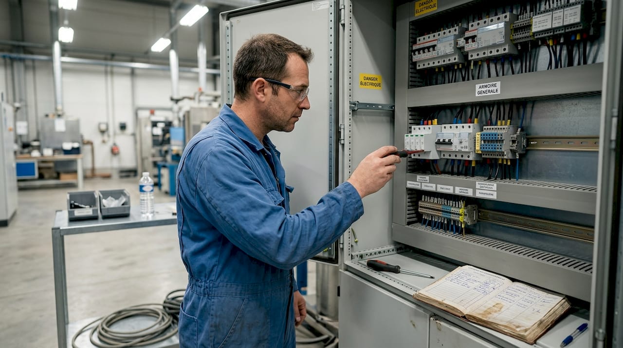 Un technicien procède à l’inspection d’un parafoudre industriel.