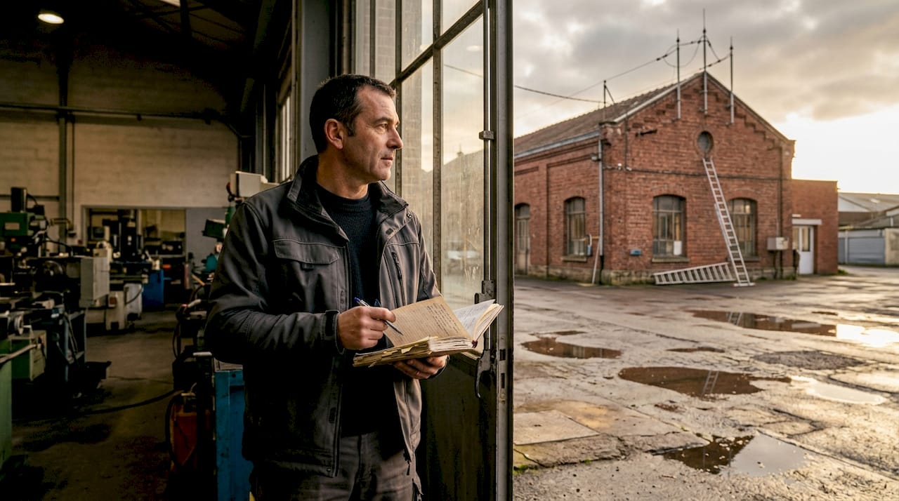 Un ingénieur procède à l’inspection d’un bâtiment équipé d’un système de protection contre la foudre.