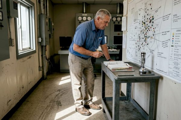 Facility manager reviews site risk map