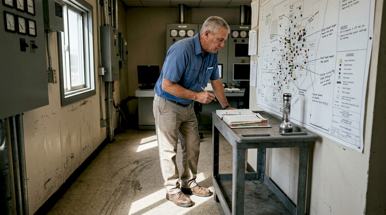 Facility manager reviews site risk map