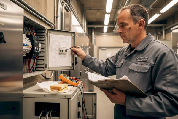 Un ingénieur procède à la vérification d’un tableau électrique industriel.
