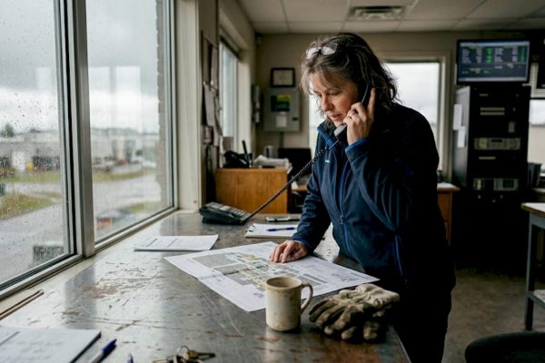 Facility manager reviews lightning zone site map