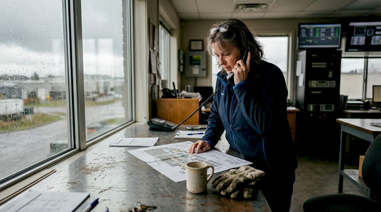 Facility manager reviews lightning zone site map