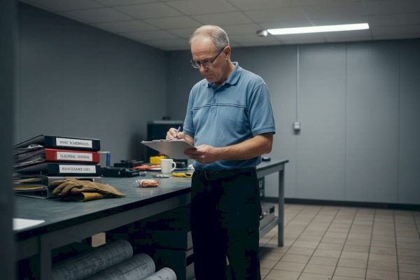 Facility manager auditing electrical materials