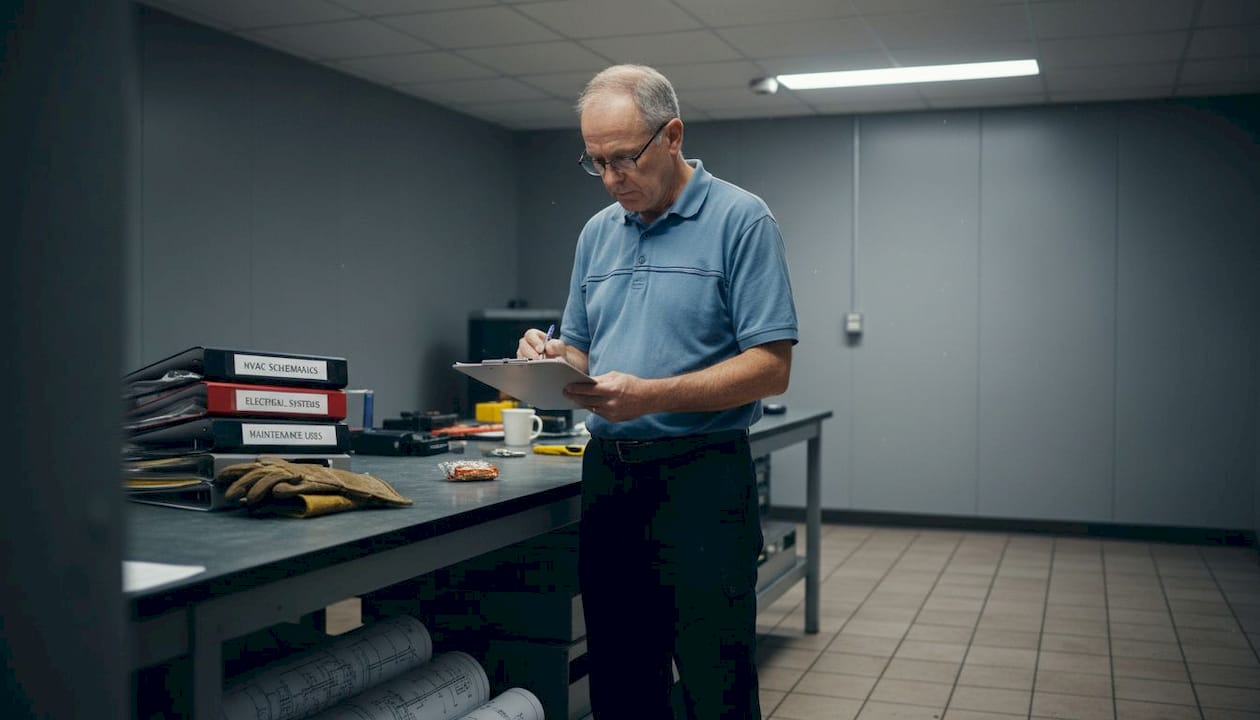 Facility manager auditing electrical materials