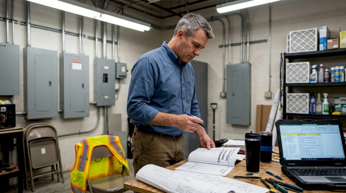 Facility manager reviews printed electrical standards