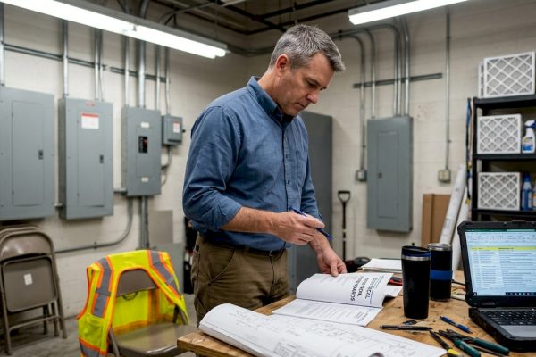 Facility manager reviews printed electrical standards