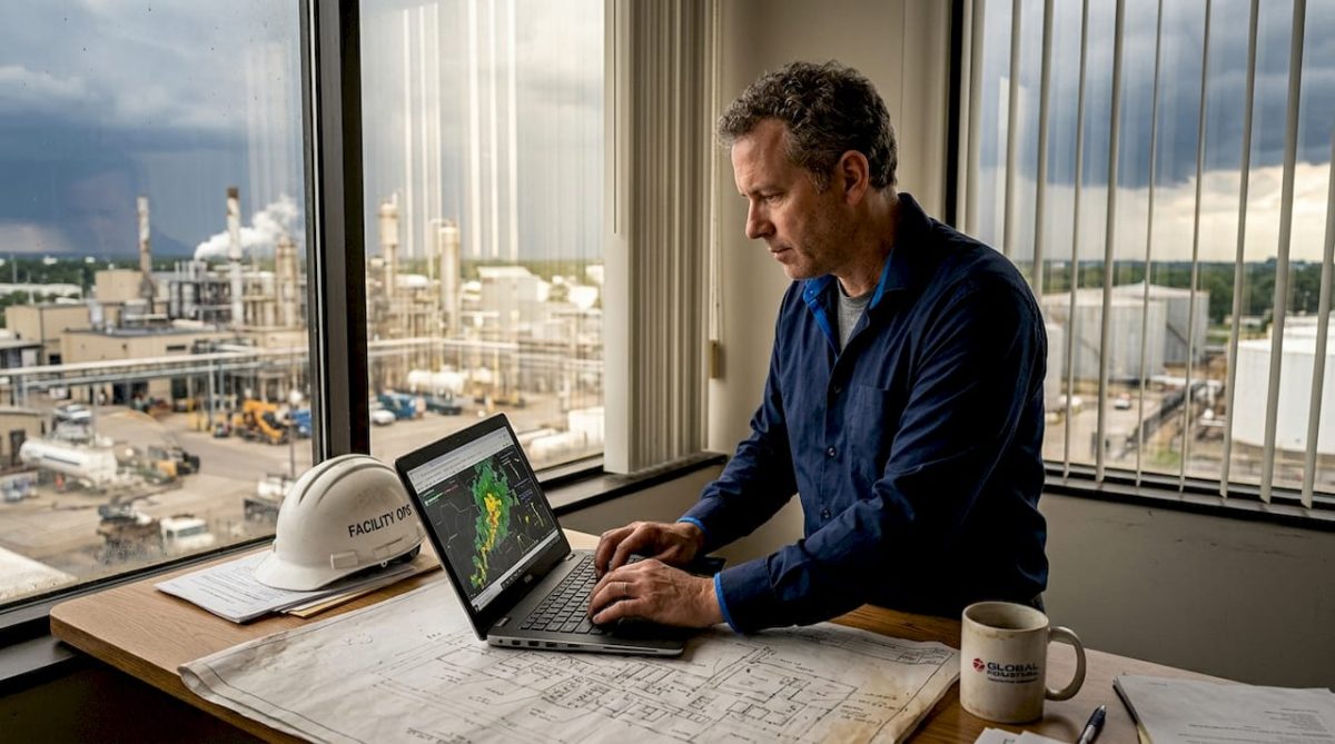 Manager checks lightning monitoring in office