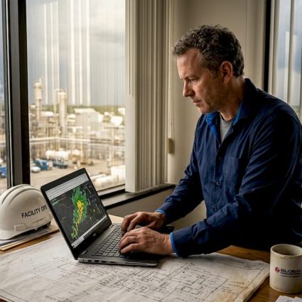 Manager checks lightning monitoring in office