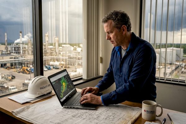 Manager checks lightning monitoring in office