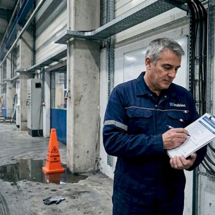 Le responsable sécurité passe en revue la liste de contrôle des risques liés à la foudre.