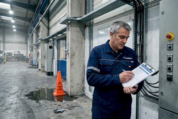 Le responsable sécurité passe en revue la liste de contrôle des risques liés à la foudre.