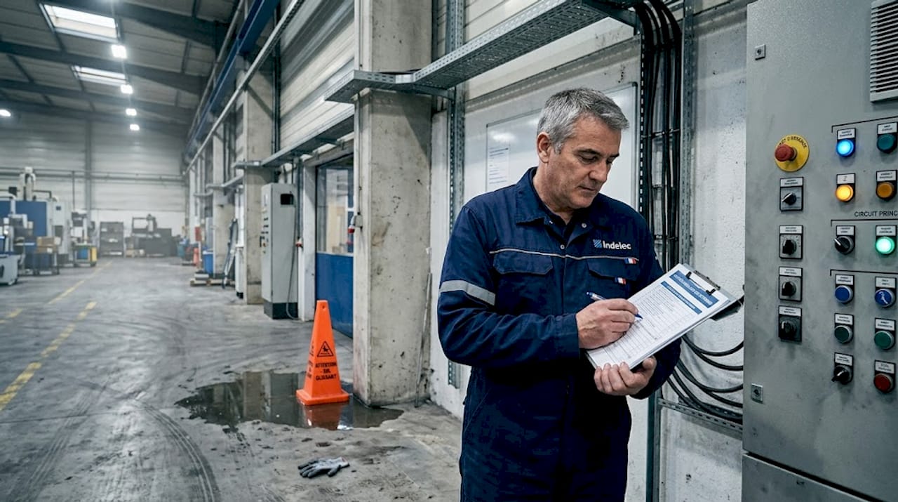 Le responsable sécurité passe en revue la liste de contrôle des risques liés à la foudre.