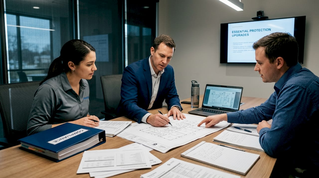Facility team reviewing protection system upgrades