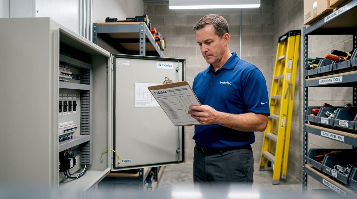 Facilities manager reviews lightning protection checklist