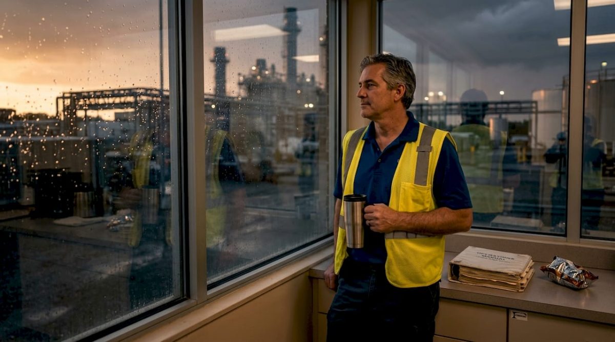 Supervisor observing facility during lightning storm