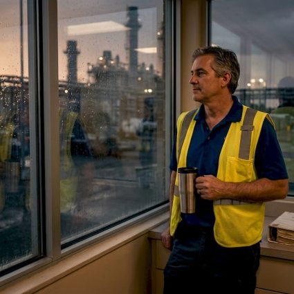 Supervisor observing facility during lightning storm