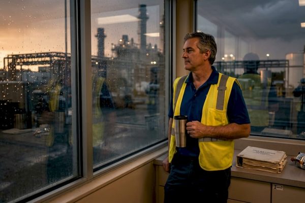 Supervisor observing facility during lightning storm