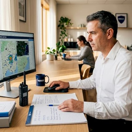 Safety officer reviewing lightning strike maps