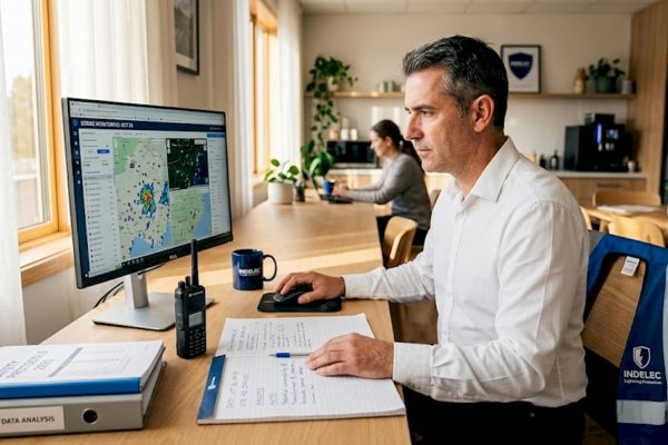 Safety officer reviewing lightning strike maps