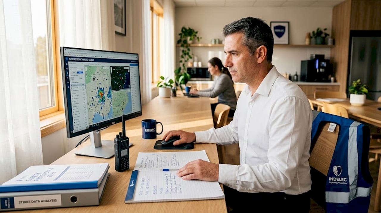 Safety officer reviewing lightning strike maps