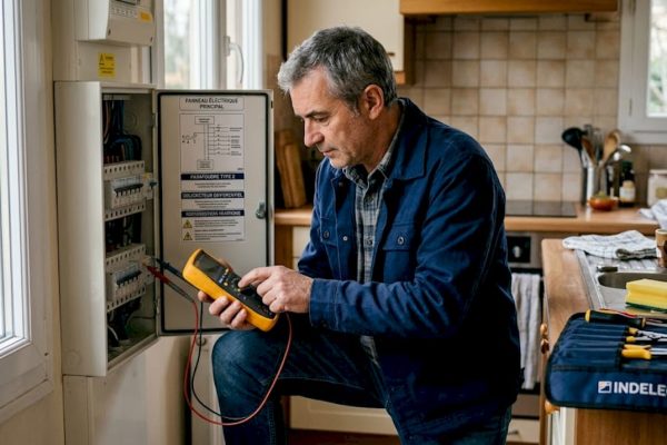 Un technicien procède à la vérification des dispositifs de protection sur un tableau électrique.