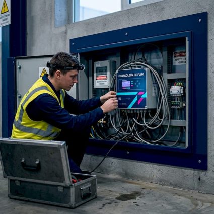 Un technicien procède à la vérification d’un système de protection contre la foudre dans un site industriel.