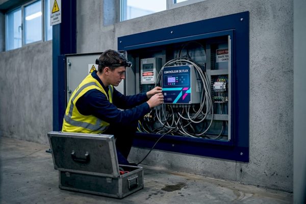 Un technicien procède à la vérification d’un système de protection contre la foudre dans un site industriel.