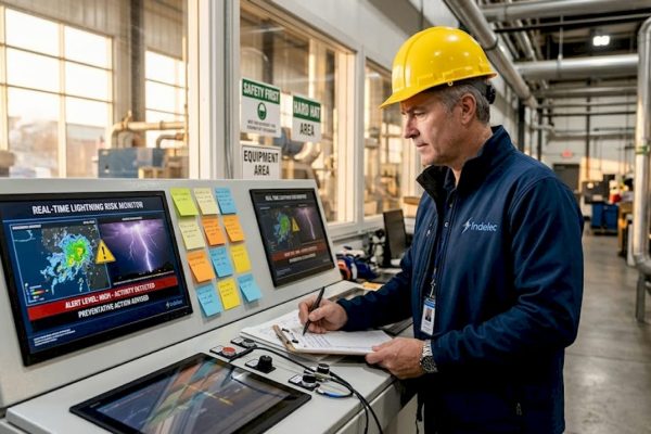 Safety manager monitoring industrial lightning alerts