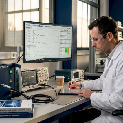 Un ingénieur procède à un essai de surtension foudre en laboratoire.