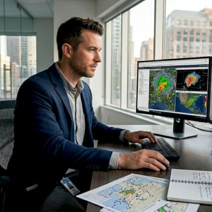 Professional reviewing lightning mapping data