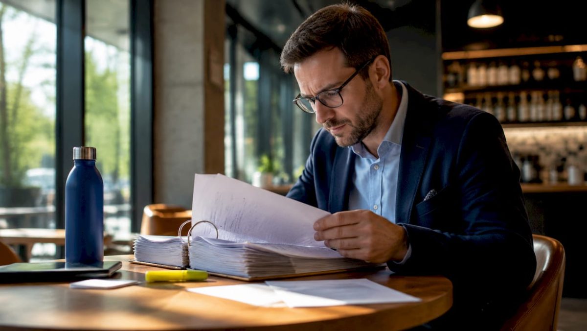 Facility manager reviewing certification documents