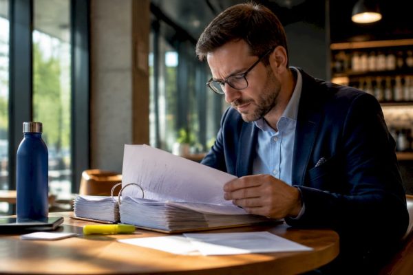 Facility manager reviewing certification documents