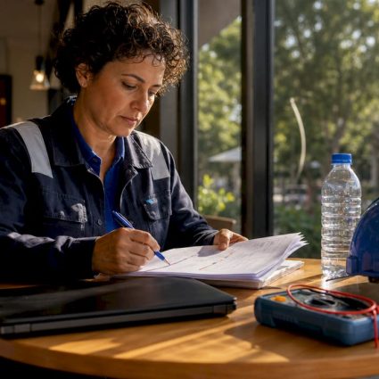 Safety officer reviewing electrical hazard reports