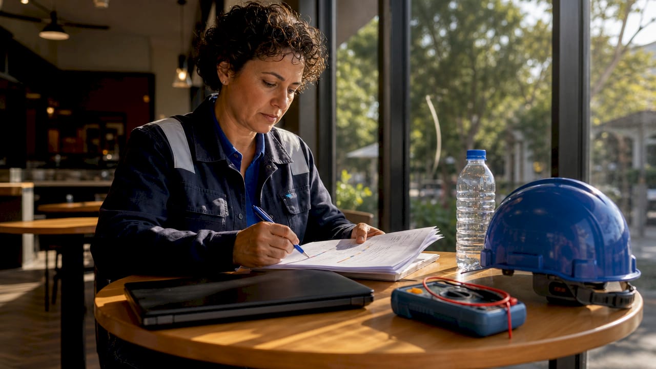 Safety officer reviewing electrical hazard reports