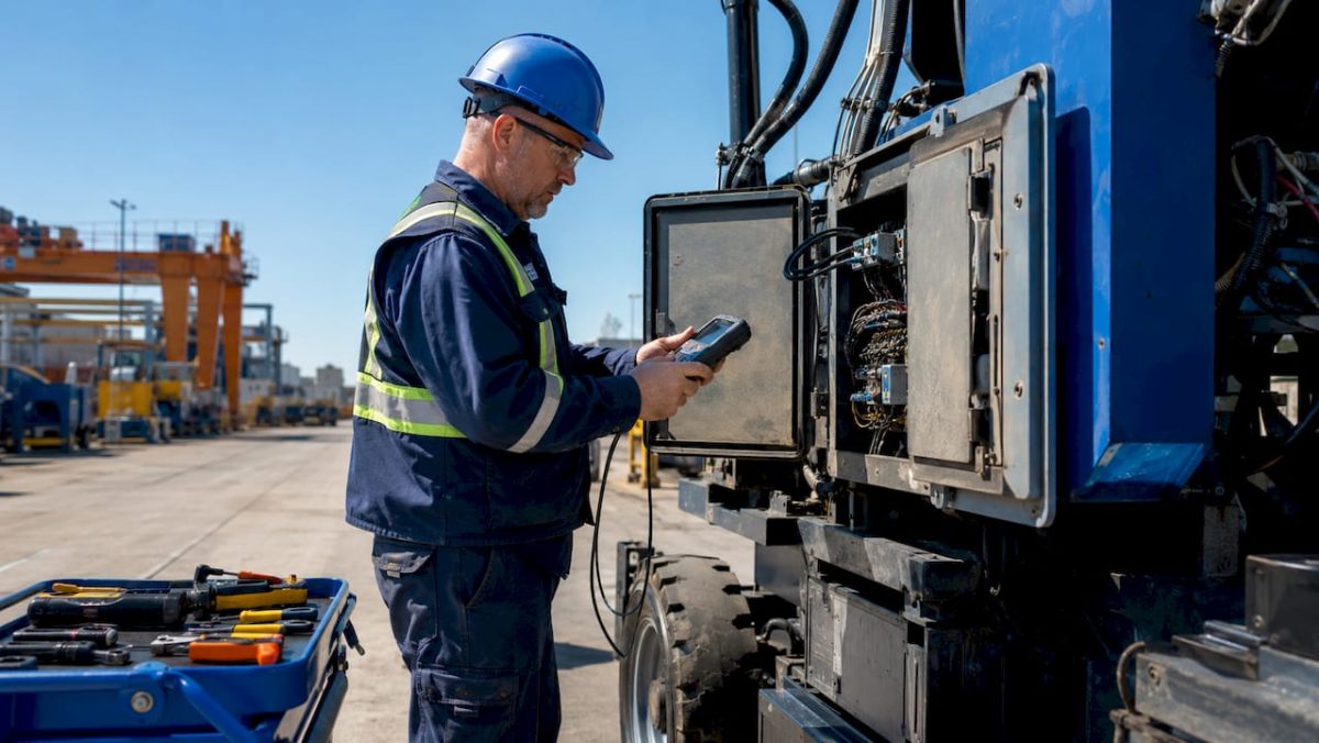 Technician inspecting industrial machinery