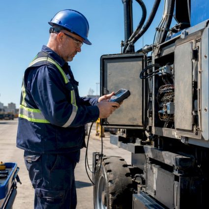 Technician inspecting industrial machinery