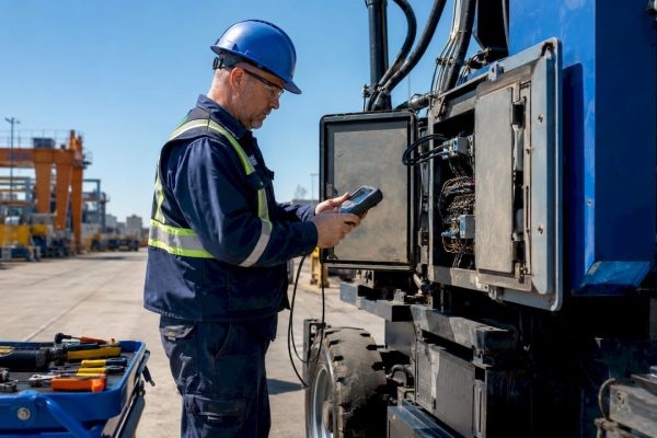 Technician inspecting industrial machinery