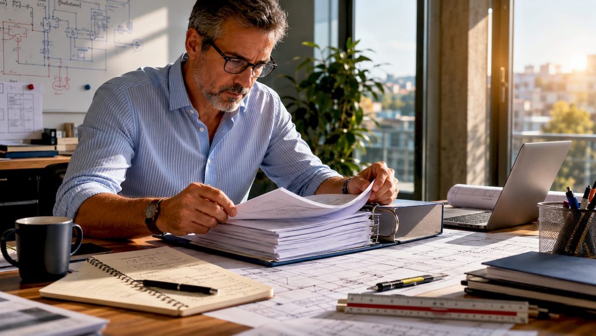 Un ingénieur en train d’analyser les documents relatifs à la norme NF C 17-102.