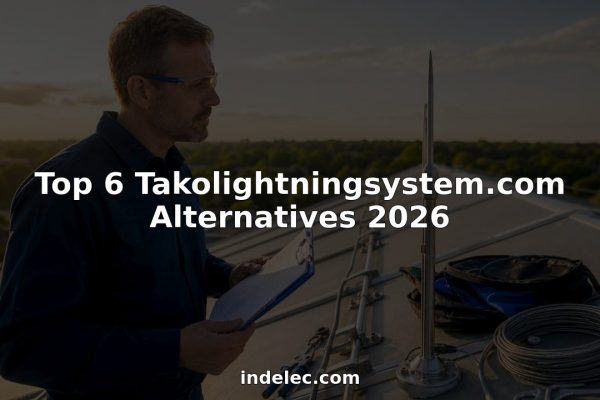 Engineer inspecting lightning protection system on rooftop