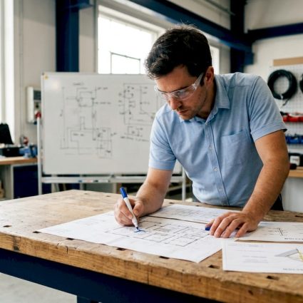 Ingénieur en train d’examiner des rapports d’analyse de la vulnérabilité face à la foudre