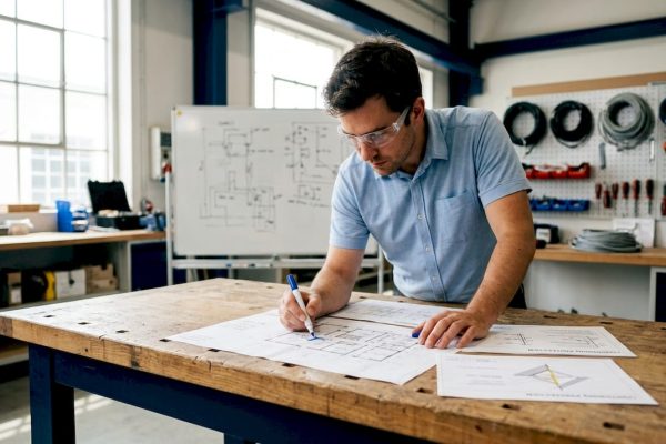 Ingénieur en train d’examiner des rapports d’analyse de la vulnérabilité face à la foudre