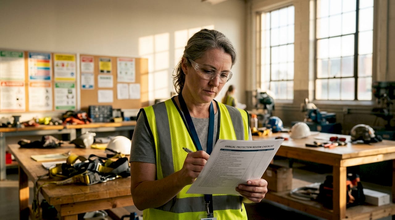 Safety inspector reviewing facility checklist