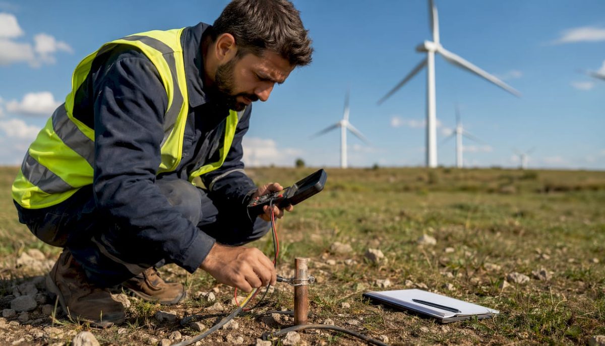 Un technicien procède au contrôle du système de mise à la terre.