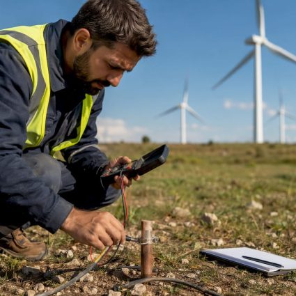 Un technicien procède au contrôle du système de mise à la terre.
