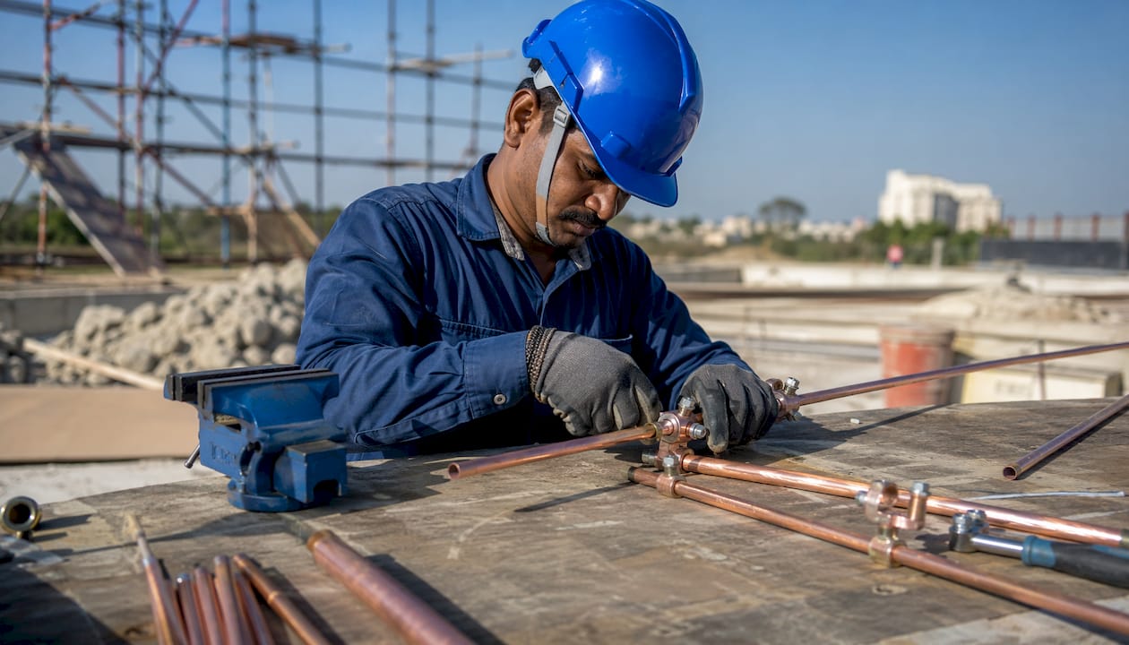 Hands assembling US lightning protection system components